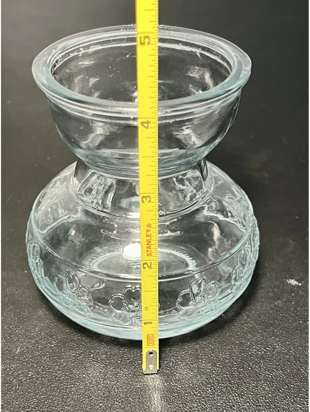 Vintage 1990s Embossed Clear Floral Glass Bulb Forcing Vase, 3x4”